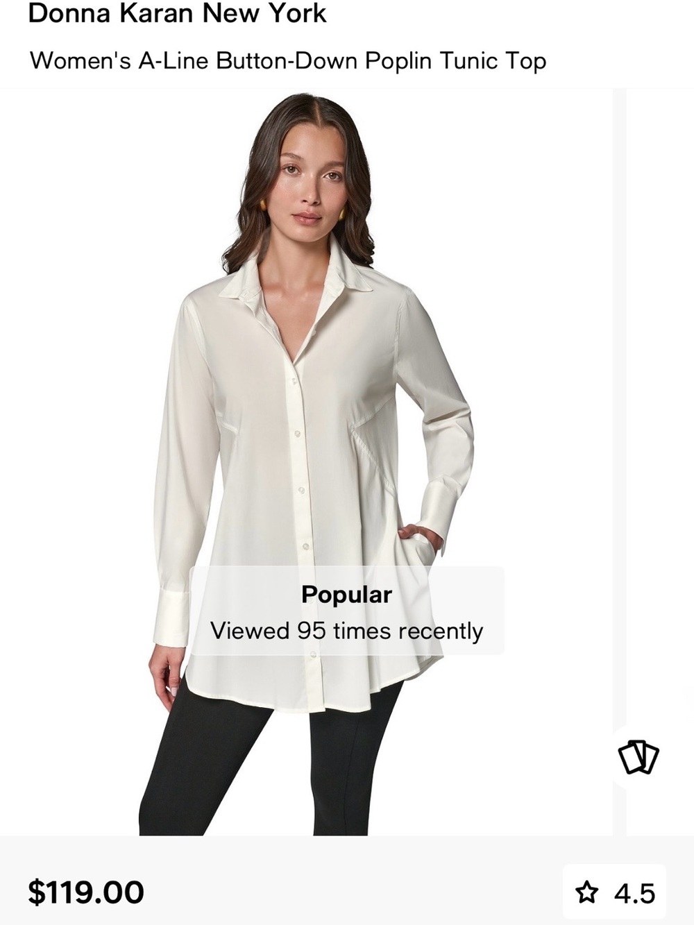Donna Karan Cream Button-Down A-Line Tunic Shirt